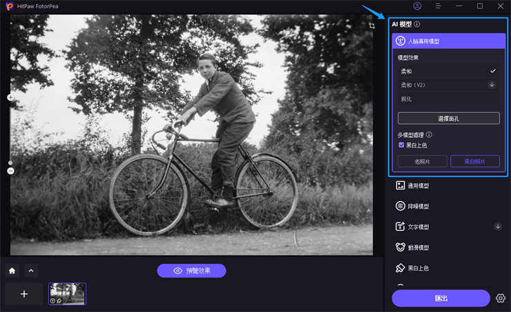 選擇首個照片修復模型