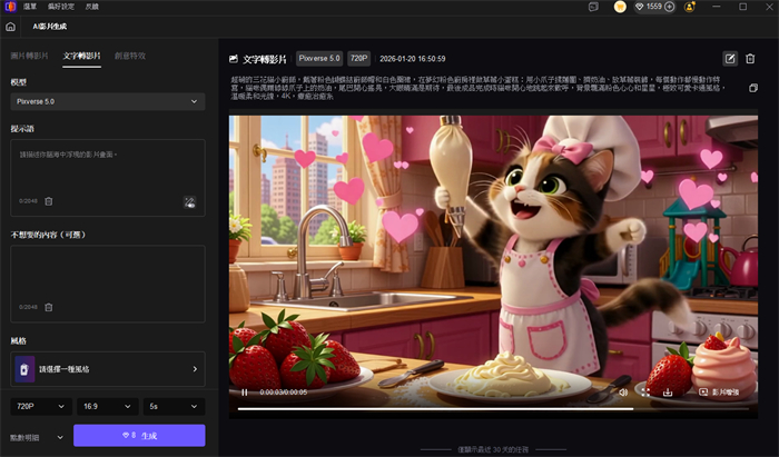 查看並下載生成的影片