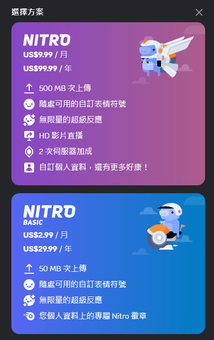 Discord Nitro價格