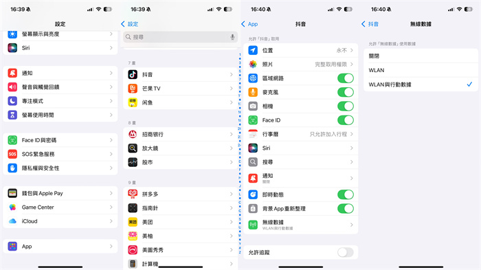 檢視iPhoneWLAN與行動數據設定