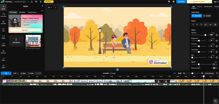 Kapwing調整影片亮度